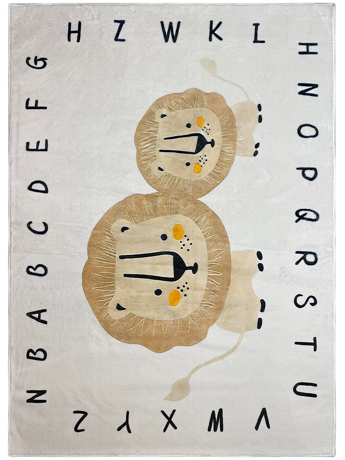 Kinderteppich mit Löwenmotiv und Buchstaben, beiger Untergrund