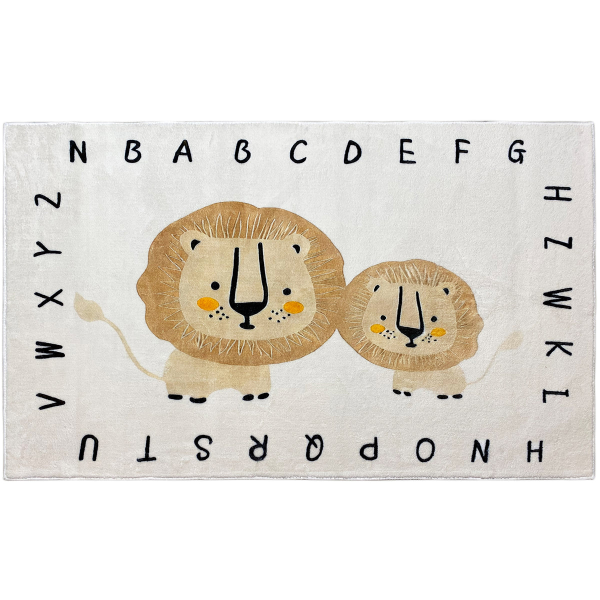 Kinderteppich mit Löwen-Motiv und ABC/ Zahlen, rechteckig, hellbeige Farbe