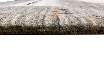 Gabbeh rug close-up of the pile texture, gray-white with fine specks of color