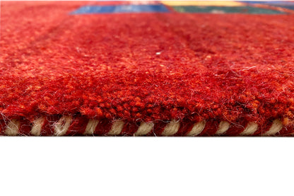 Gabbeh rug 302x202 cm close-up: red pile with a bound edge