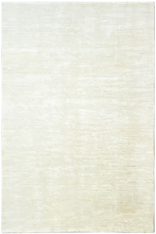 Rectangular Gabbeh rug, light cream-colored surface with a fine, matte texture