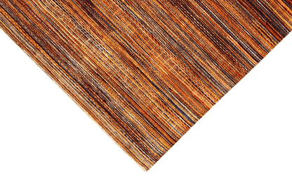 Carpet edge with a brown-orange thread grid and fine stripes