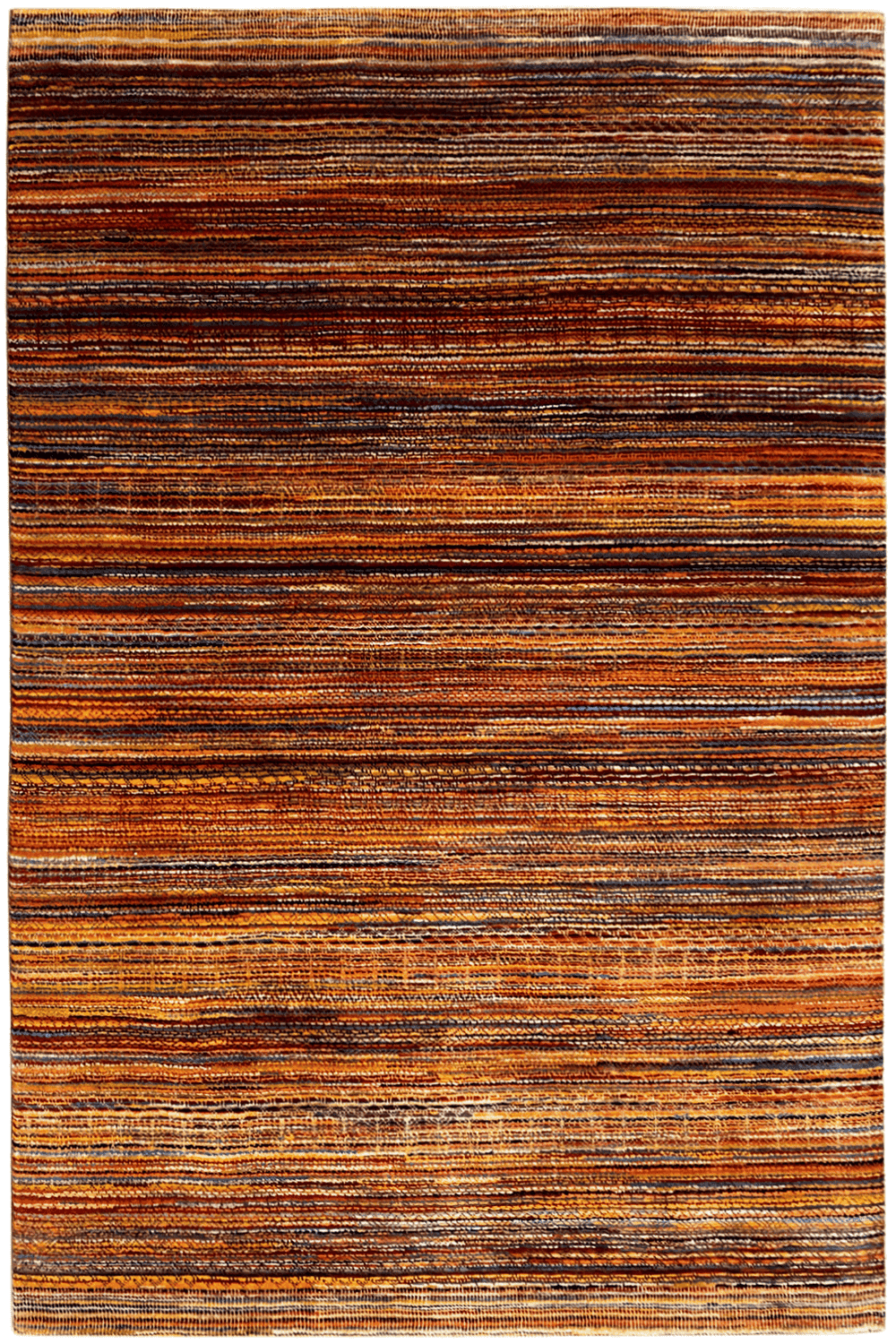 Gabbeh Luri rug with a striped pattern in brown, orange, and blue