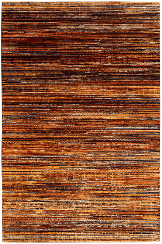 Gabbeh Luri rug with a striped pattern in brown, orange, and blue