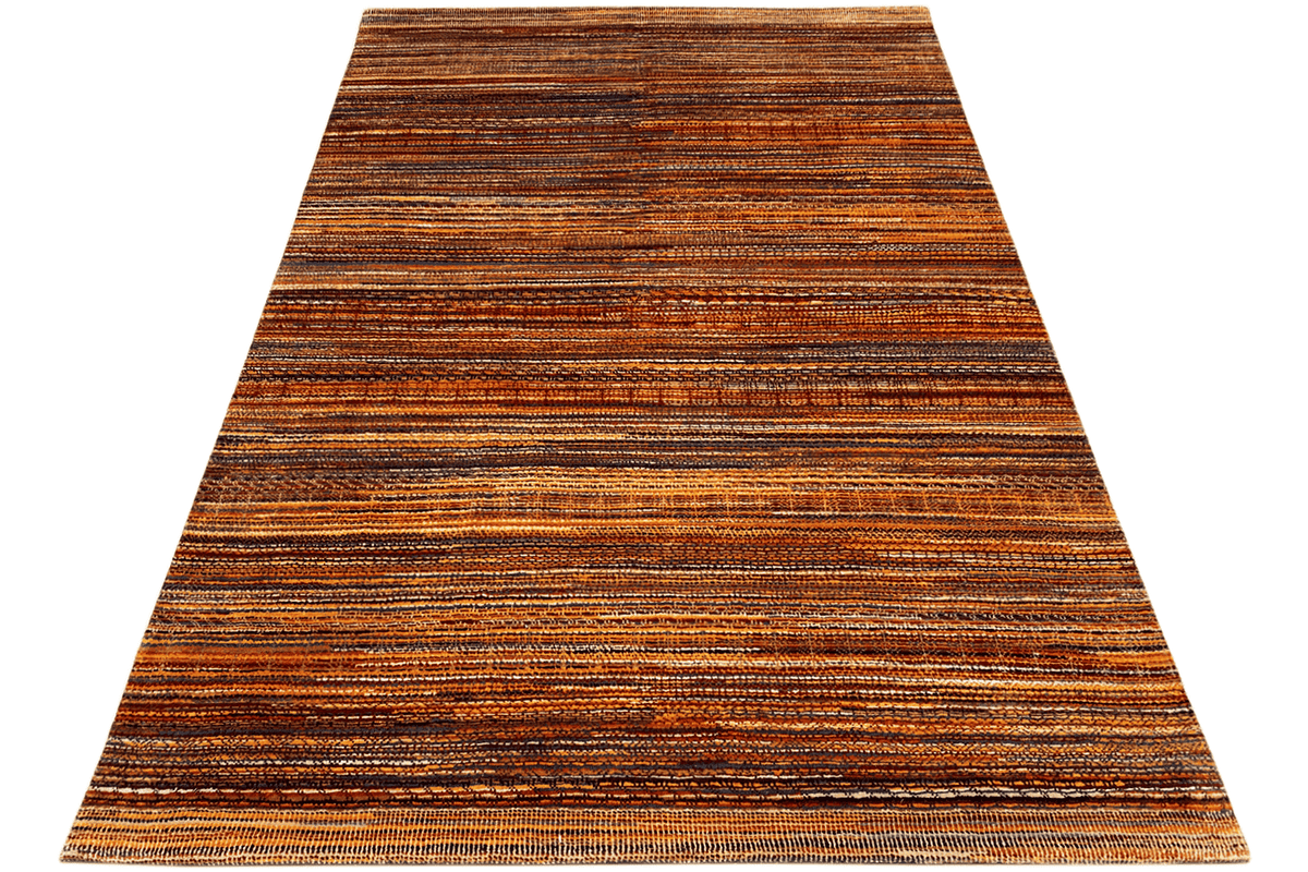 Rectangular wool rug with multicolored stripes, flat-woven texture