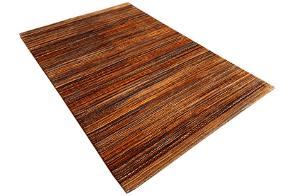 Hand-knotted rug in shades of brown and orange with fine stripes