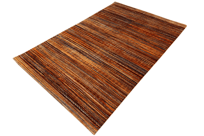 Rug with a dense multicolored striped pattern, woven wool look