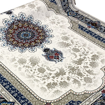 Cream-colored rug 170x240 cm with a large medallion and blue floral pattern