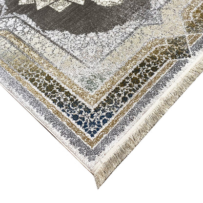 Cream rug 170x240 cm Detail: Decorative border with gold and blue tones