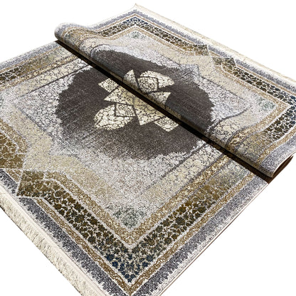 Cream carpet 170x240 cm: rolled layer over pattern, decorative border along the edges