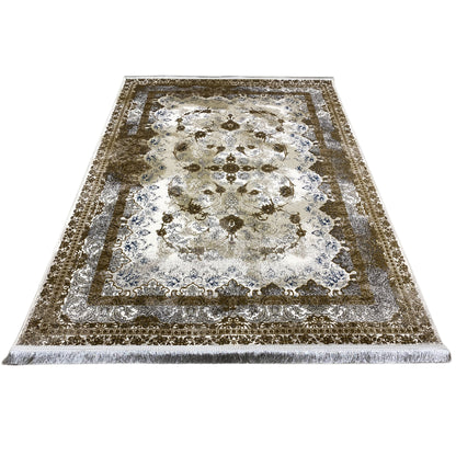 Rug 170x240 cm with a patterned border and central ornament in brown/blue
