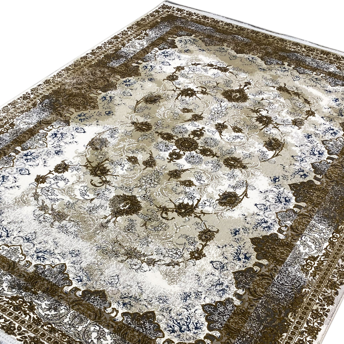 Rug 170x240 cm, detail view: golden-brown ornaments on a light background