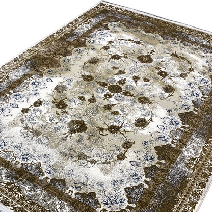 Rug 170x240 cm, detail view: golden-brown ornaments on a light background