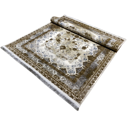 Rug 170x240 cm with a rolled-up fabric section and patterned border