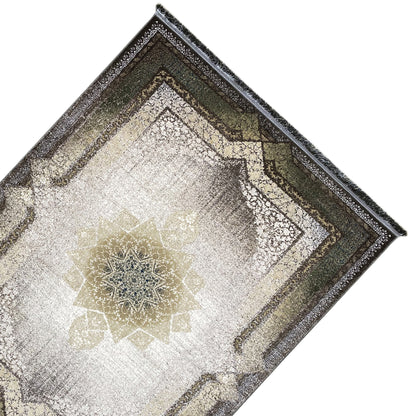 Rug corner with star-shaped pattern, smoky green and gold accents, 170x240 cm