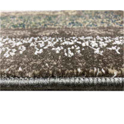 Rug edge with pile and fringe, star pattern in white/gray, darkly bound