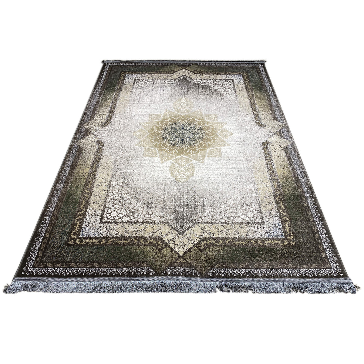 Carpet with star pattern and bordered trim, tassels at the bottom, 170x240 cm
