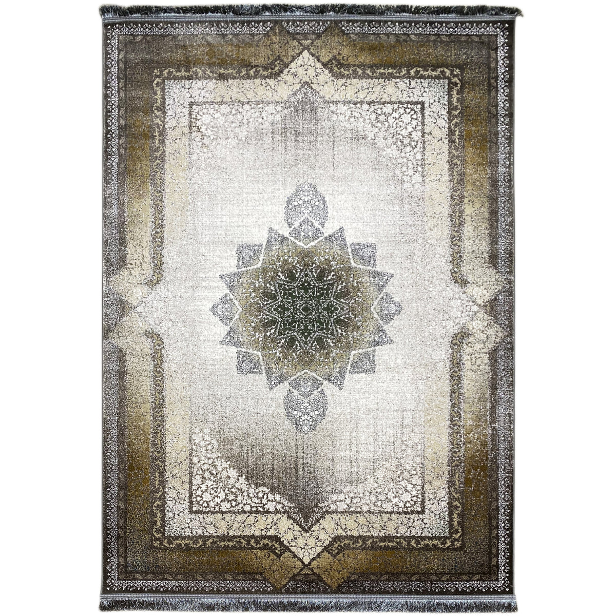 Rauchstern rug 170x240 cm with medallion, ornaments, and framed pattern in light and gold tones