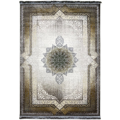 Rauchstern rug 170x240 cm with medallion, ornaments, and framed pattern in light and gold tones