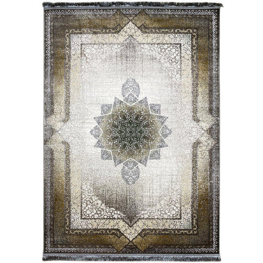 Rauchstern rug 170x240 cm with medallion, ornaments, and framed pattern in light and gold tones