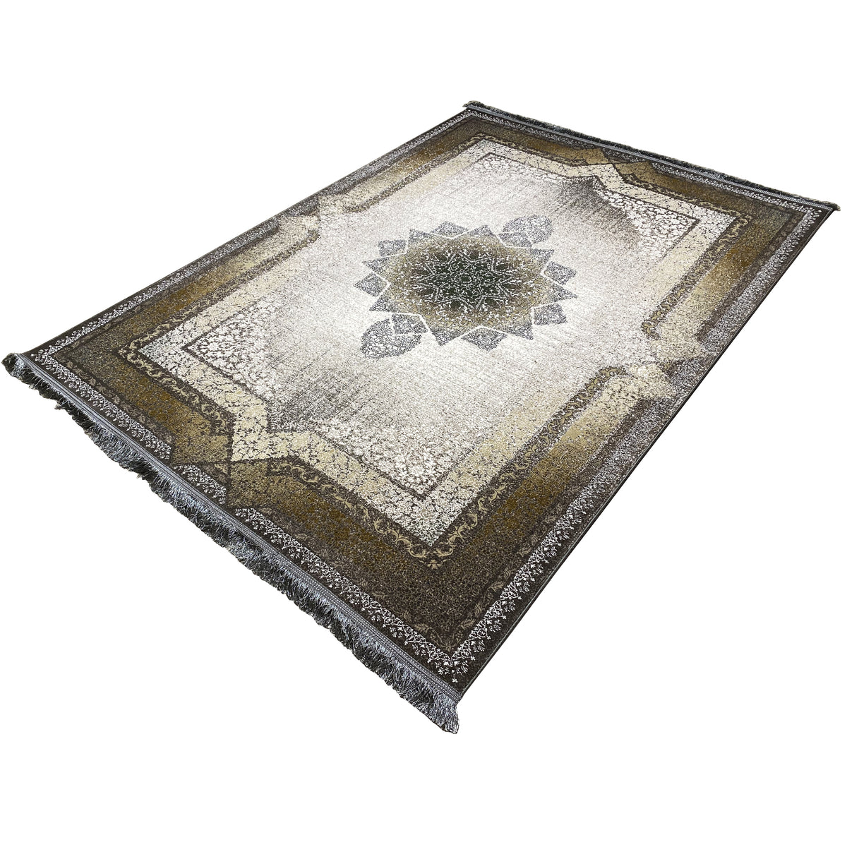 Rug 170x240 cm with an oriental medallion, multicolored ornaments and border, folded squarely