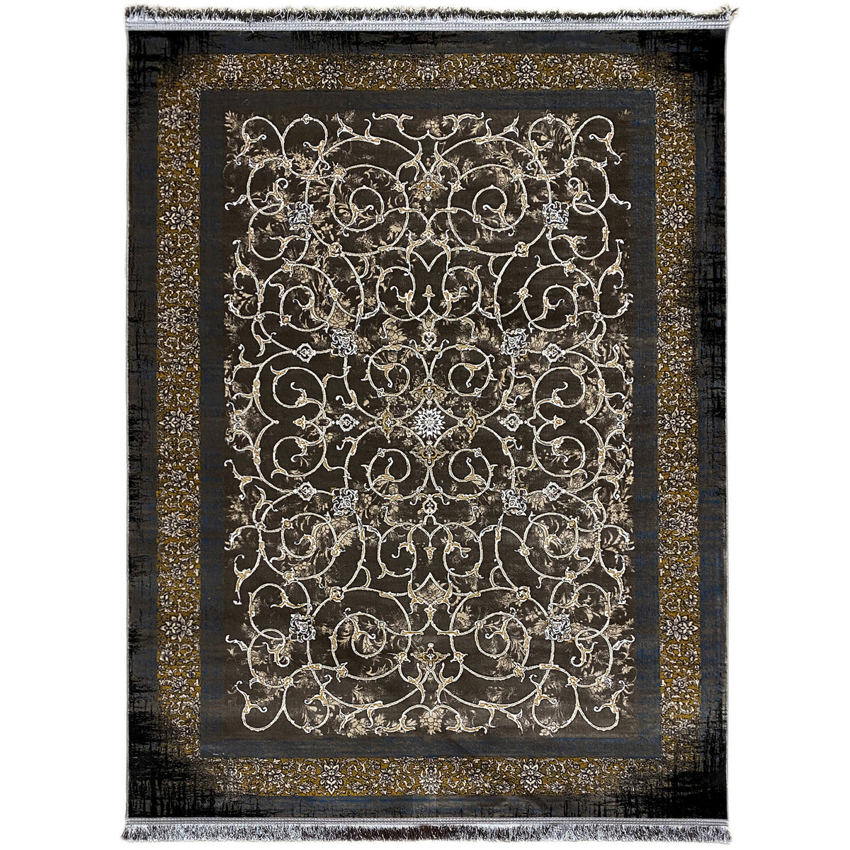 Dark rug with a golden vine and ornamental pattern, rectangular (170x240 cm)