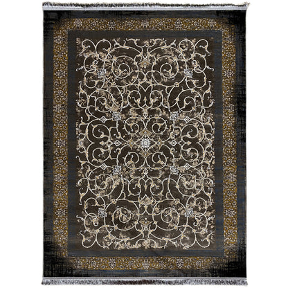 Dark rug with a golden vine and ornamental pattern, rectangular (170x240 cm)