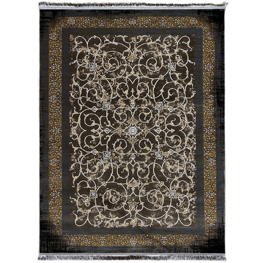 Dark rug with a golden vine and ornamental pattern, rectangular (170x240 cm)
