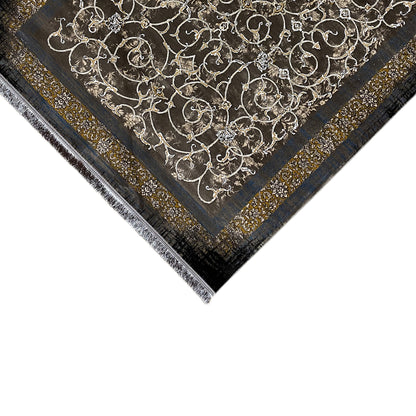 Dark rug with golden vine ornamentation, 170x240 cm, dark edging