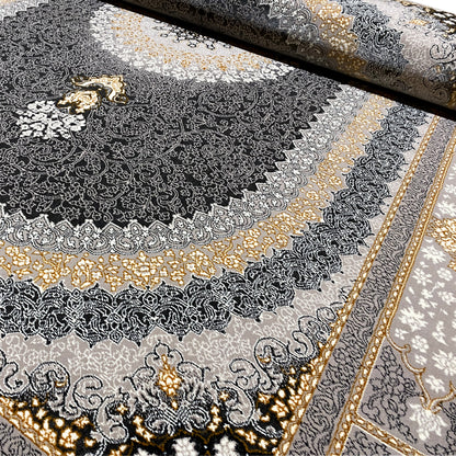 Carpet detail with floral ornaments, piped border and gold-colored highlights