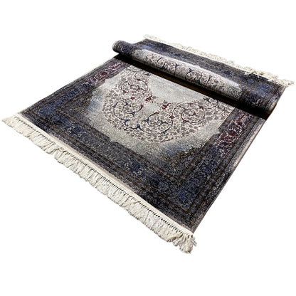 Rug Sofia 160x230 cm, flat-woven; ornamental pattern, light gray center, fringes