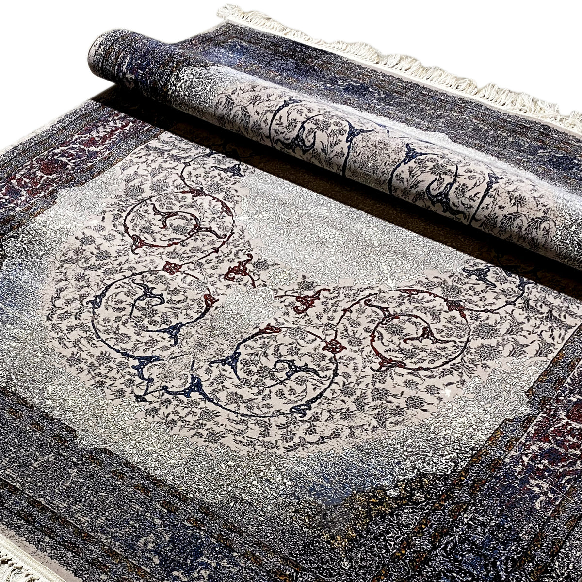 Rug Sofia 160x230 cm, close-up of the border; dark frame, gray ornamental field