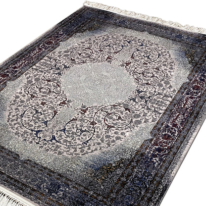 Rug Sofia 160x230 cm, detailed view of the center; medallion ornaments in gray and blue