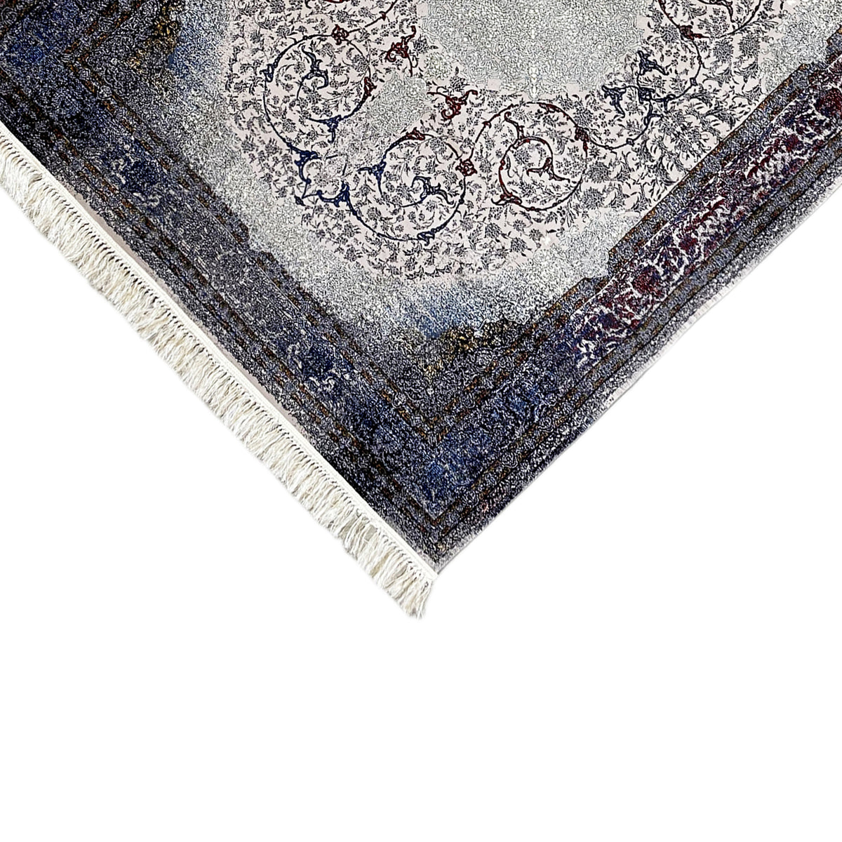 Rug Sofia 160x230 cm, detail below: fringes, dark border with ornamental stripes
