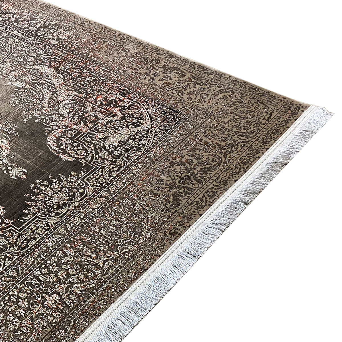 Oriental rug border with a light bound edge and dark ornamental stripe