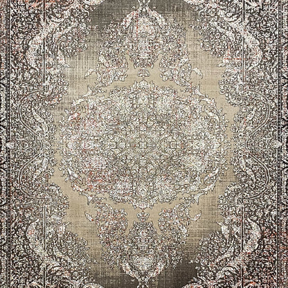 Medallion detail on an Oriental rug: floral ornaments on a light background, symmetrical
