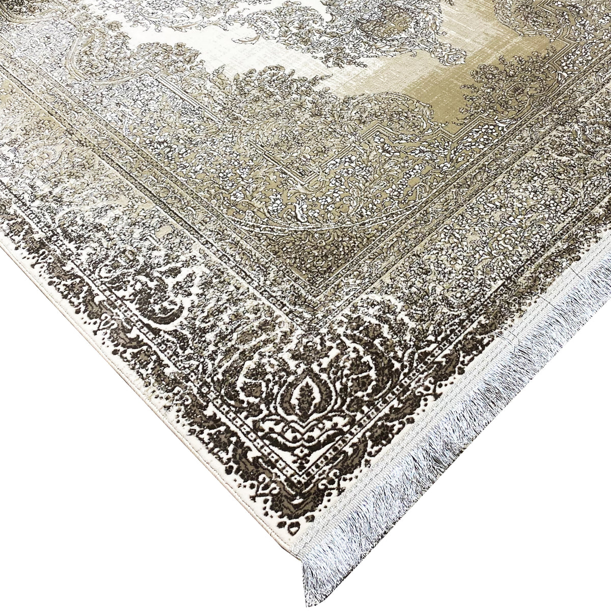 Cream-silver rug 170x240 cm with an ornamental pattern and borders