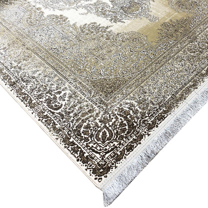 Cream-silver rug 170x240 cm with an ornamental pattern and borders