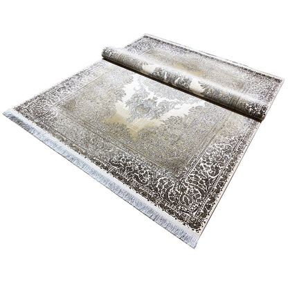 Rug 170x240 cm, cream-silver, rolled, with an ornamental border and medallion