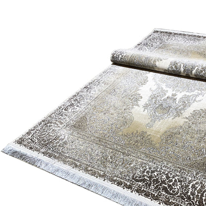 Rug 170x240 cm cream-silver rolled, with a border pattern along the edge