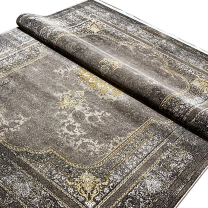 Rug 170x240 cm with vintage ornaments in gray, gold, and dark anthracite