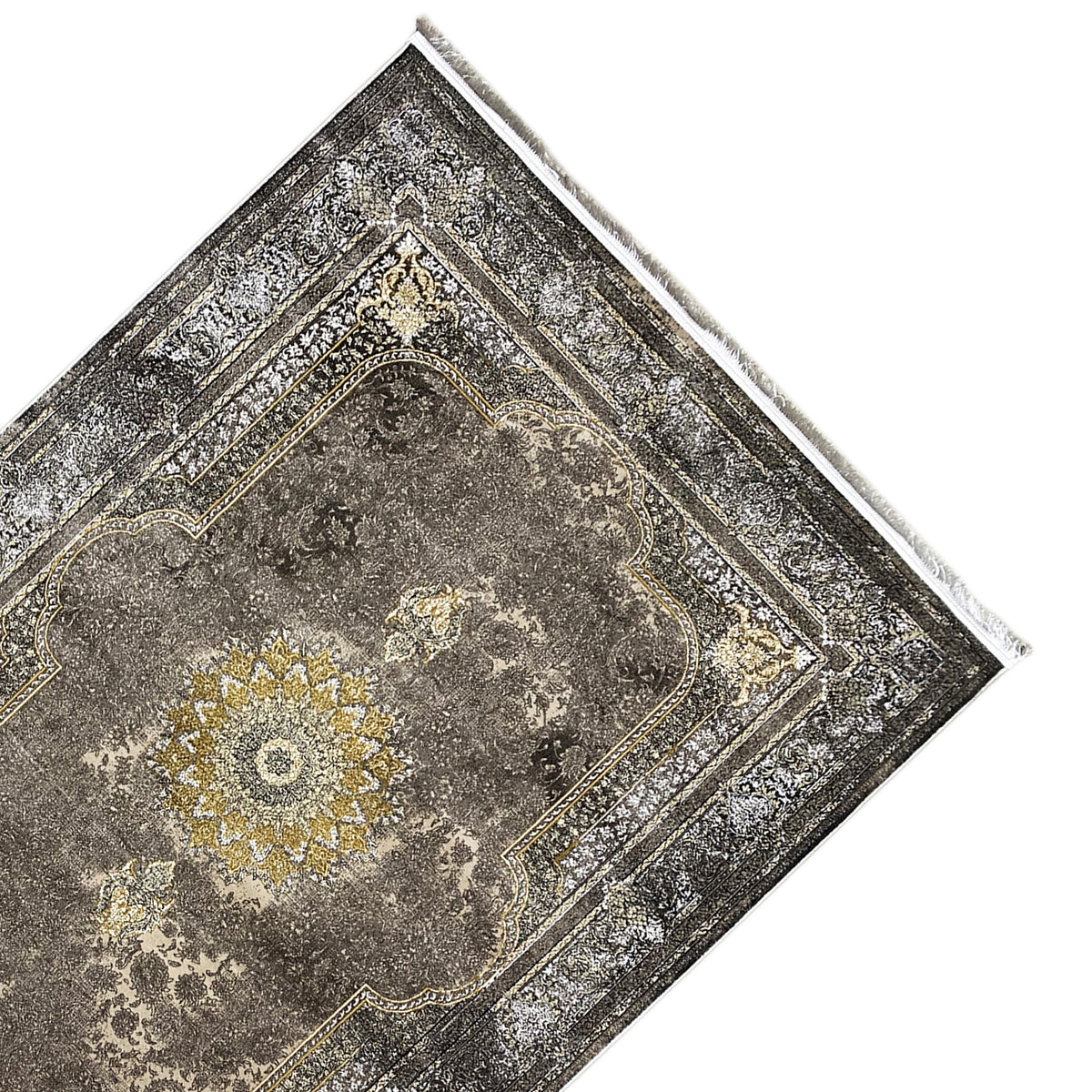 Oriental rug 170x240 cm, dark gray with a gold-gray border and medallion design