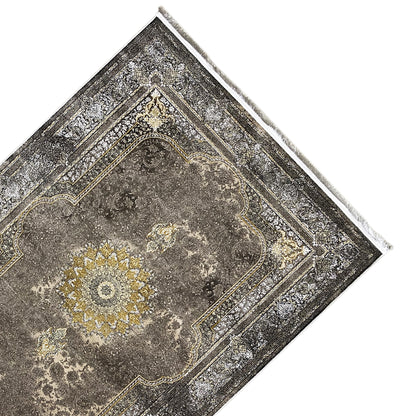 Oriental rug 170x240 cm, dark gray with a gold-gray border and medallion design