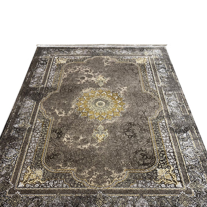 Oriental rug 170x240 cm, dark gray with a central medallion and gold decorative border
