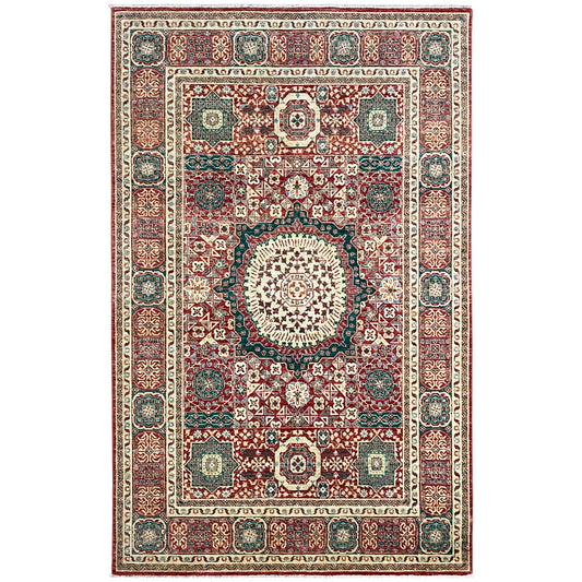 Red Mamluk rug with an ornamental central medallion, rectangular, 246x161 cm