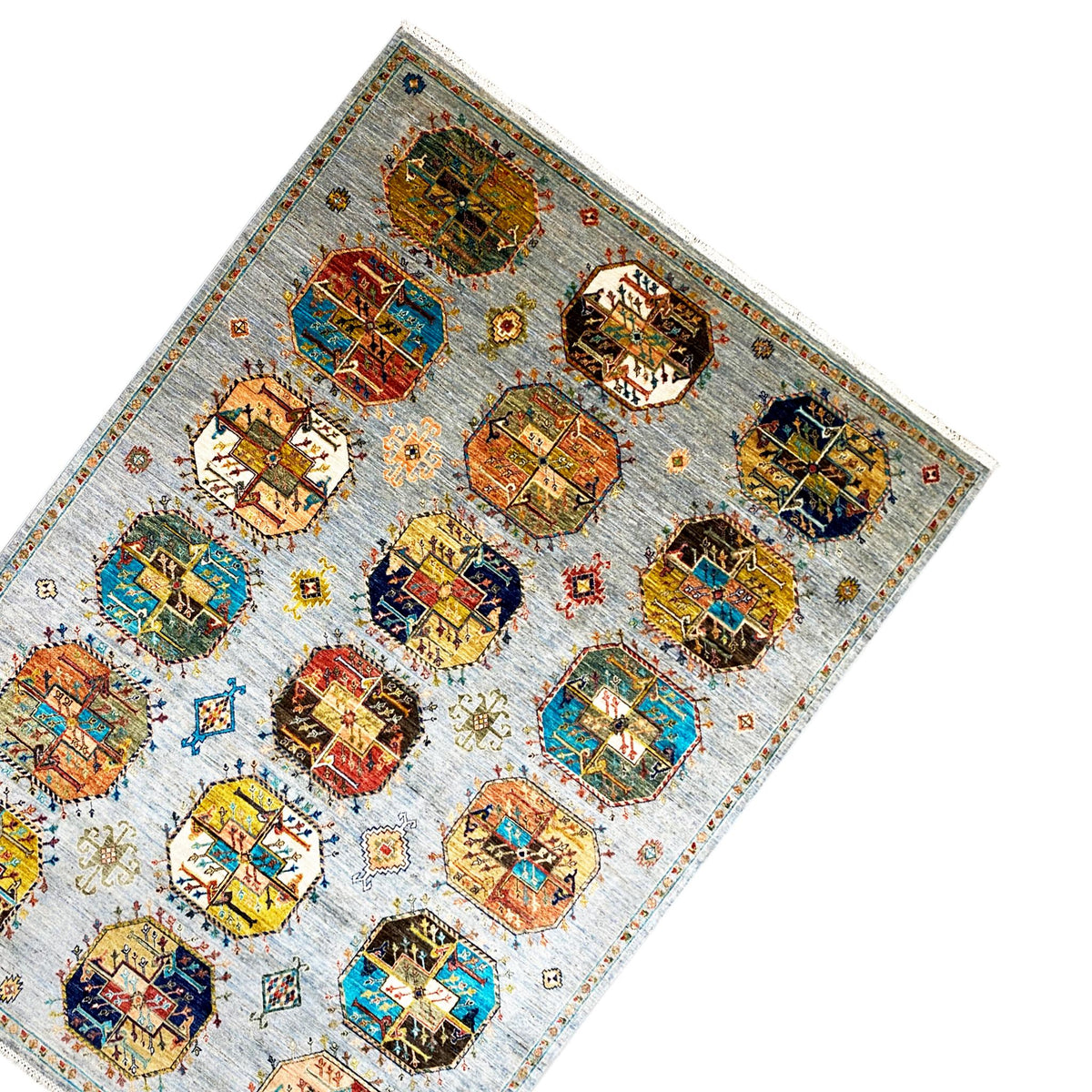 Ziegler rug: Corner view with colorful medallions and decorative border