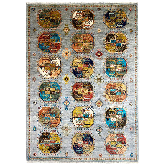 Ziegler rug with ornamental medallions in blue and multicolored tones, rectangular
