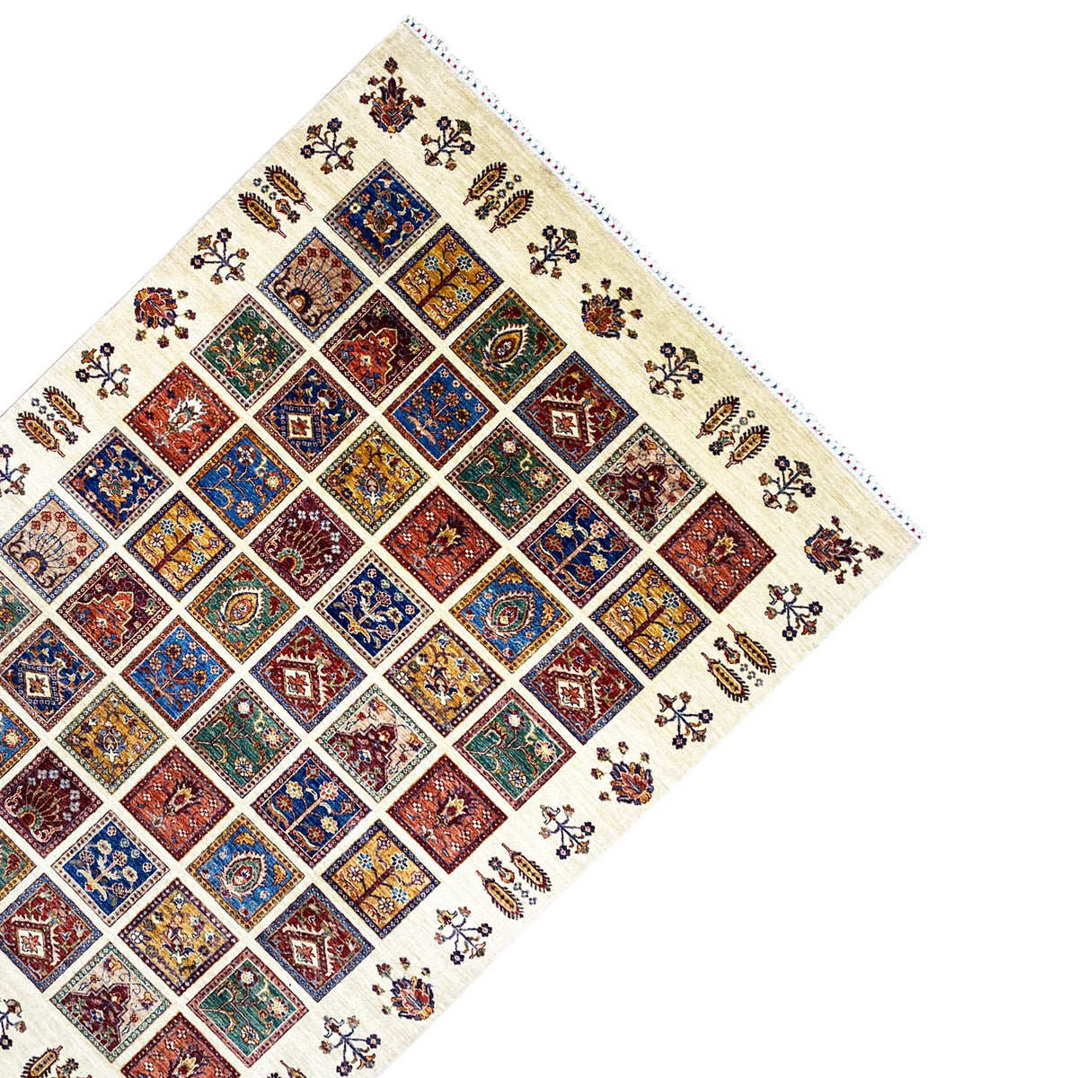 Carpet corner with tile patchwork and an ornamental border, light area image