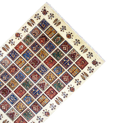 Carpet corner with tile patchwork and an ornamental border, light area image