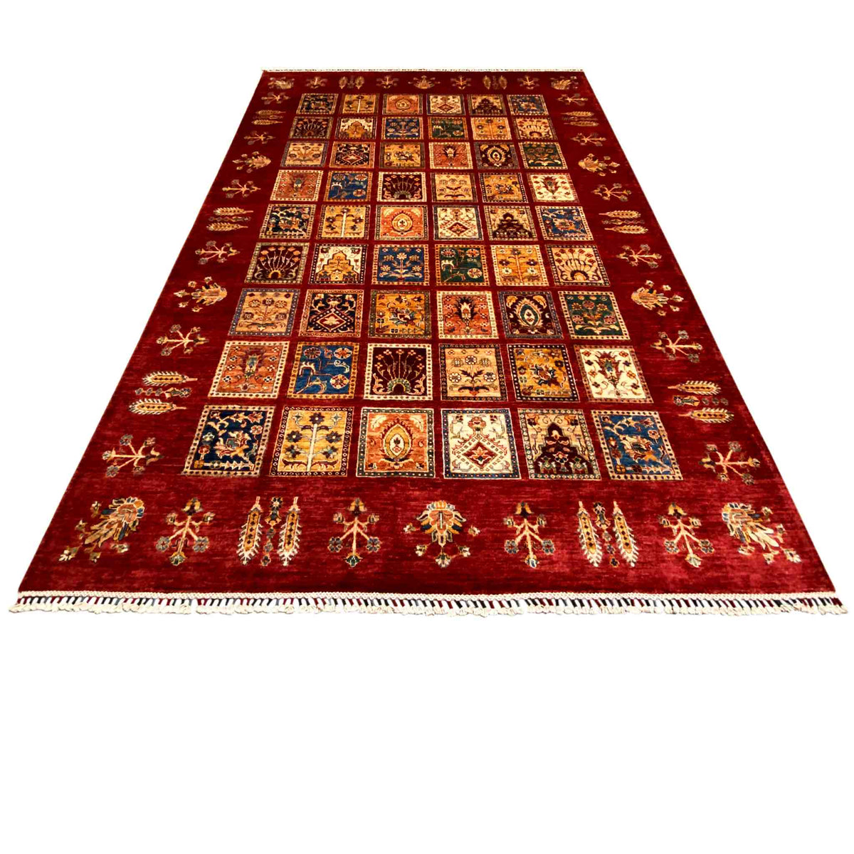 Ziegler rug 306x216 cm, burgundy rug with diamond ornaments and fringes